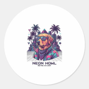 Neon Heul Retro K9 Einheit Hunde Sonnenbrille Palm Runder Aufkleber