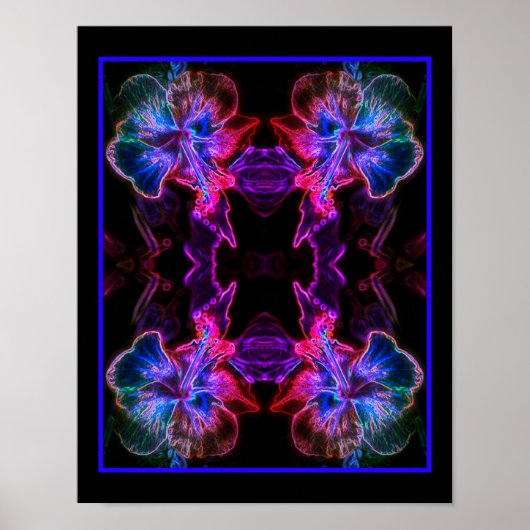 Neon Hibiskus Abstrakte Blume Art Poster (Vorne)