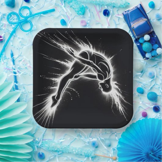 Neon High Diver on Black Pappteller (Party)