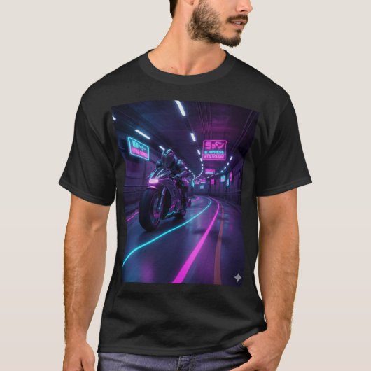 Neon Highway Rider | Cyberpunk Motorcycle Art  T-Shirt (Vorderseite)