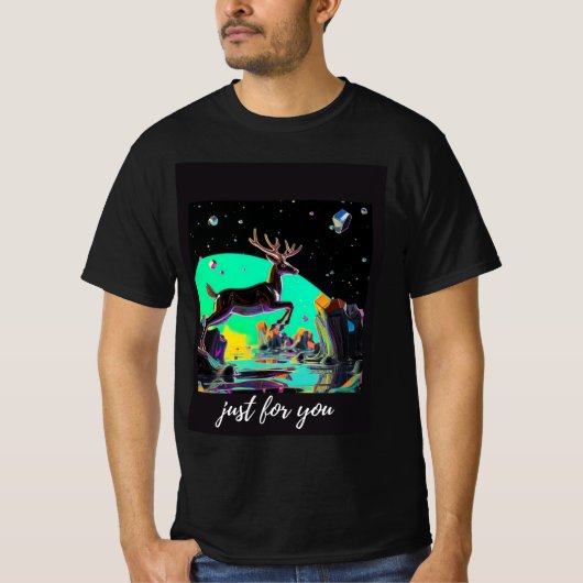 Neon-Hirsch-T - Shirt Futuristisches Tierhemd (Vorderseite)
