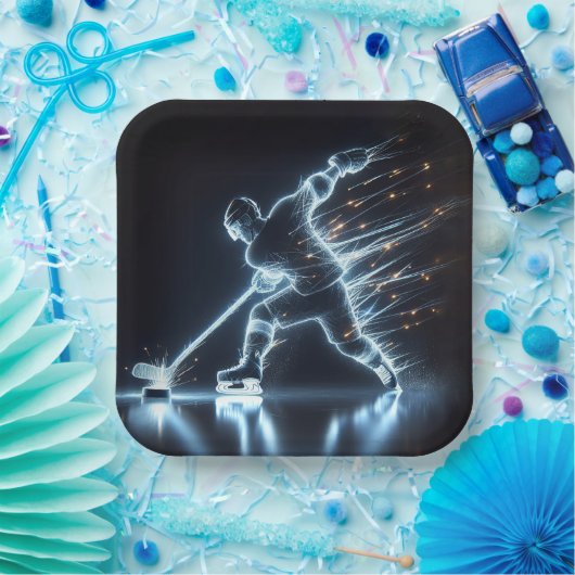 Neon Hockey Player auf Eis Pappteller (Party)