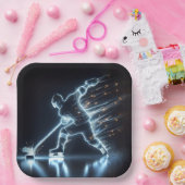 Neon Hockey Player auf Eis Pappteller (Party)