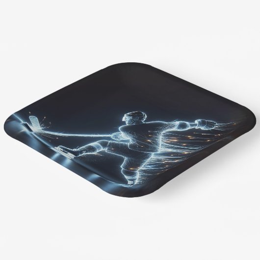 Neon Hockey Player auf Eis Pappteller (Gewinkelt)
