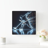 Neon Hockey Player auf Eis Quadratische Wanduhr (Zuhause)