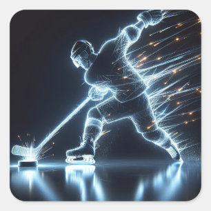 Neon Hockey Player auf Eis Quadratischer Aufkleber