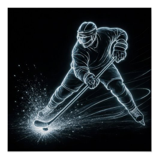 Neon Hockey Player On Ice Poster (Vorderseite)
