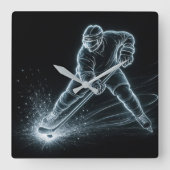 Neon Hockey Player On Ice Quadratische Wanduhr (Vorderseite)