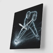 Neon Hockey Player On Ice Quadratische Wanduhr (Winkel)