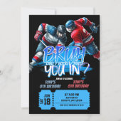 Neon Hockey Teenager Joint Birthday Einladung (Vorderseite)