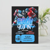 Neon Hockey Teenager Joint Birthday Einladung (Stehend Vorderseite)