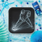 Neon-Hockeyspieler auf Eis Pappteller (Party)