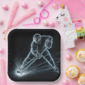 Neon-Hockeyspieler auf Eis Pappteller (Party)