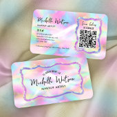 Neon Holographic Iridescent Beauty Salon QR Code Visitenkarte