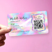 Neon Holographic Iridescent Beauty Salon QR Code Visitenkarte