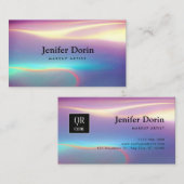 Neon Holographic Modern Textures QR Code Visitenkarte (Vorne/Hinten)