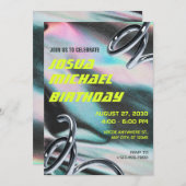 Neon Holographic Textured futuristic Geburtstag Einladung (Vorne/Hinten)