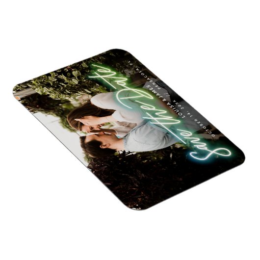 Neon Horizontal Foto Save the Date Magnet (Rechte Seite)