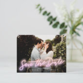 Neon Horizontal Foto Save the Date Postkarte (Stehend Vorderseite)
