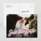 Neon Horizontal Foto Save the Date Postkarte (Vorne/Hinten)