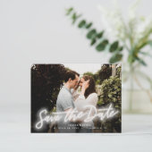 Neon Horizontal Foto Save the Date Postkarte (Stehend Vorderseite)