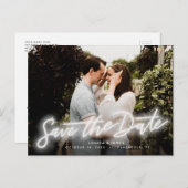 Neon Horizontal Foto Save the Date Postkarte (Vorne/Hinten)