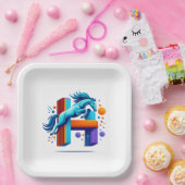 Neon Horse Jump Over H Letter Pappteller (Party)