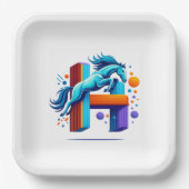 Neon Horse Jump Over H Letter Pappteller (Vorderseite)