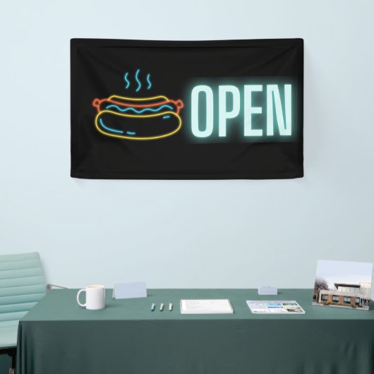 Neon Hot Dog Öffnen Indoor Vinyl Banner (Messeveranstaltung)