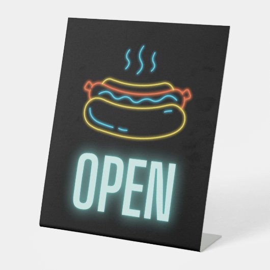 Neon Hot Dog Open Pedestal Schild (Vorderseite)