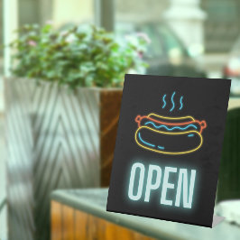 Neon Hot Dog Open Pedestal Schild