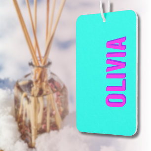Neon Hot Pink 3D Moderner Name   Trendy Cool Blue Autolufterfrischer