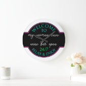 Neon Hot Pink Aqua Blau Weiß Sie Schüttelwillkomme Große Wanduhr (Zuhause)