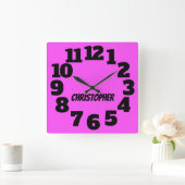 Neon Hot Pink Big Numbers Quadratische Wanduhr (Zuhause)