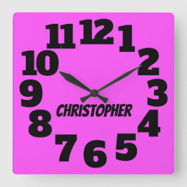 Neon Hot Pink Big Numbers Quadratische Wanduhr
