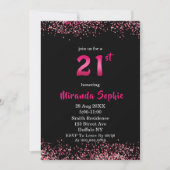 Neon Hot Pink Glitzer 21. Geburtstag Einladungen (Vorderseite)