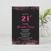 Neon Hot Pink Glitzer 21. Geburtstag Einladungen (Stehend Vorderseite)