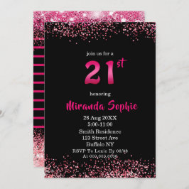 Neon Hot Pink Glitzer 21. Geburtstag Einladungen