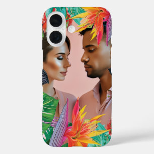 Neon Hot Pink Tropische Blumen Dschungel Federn iPhone 16 Hülle