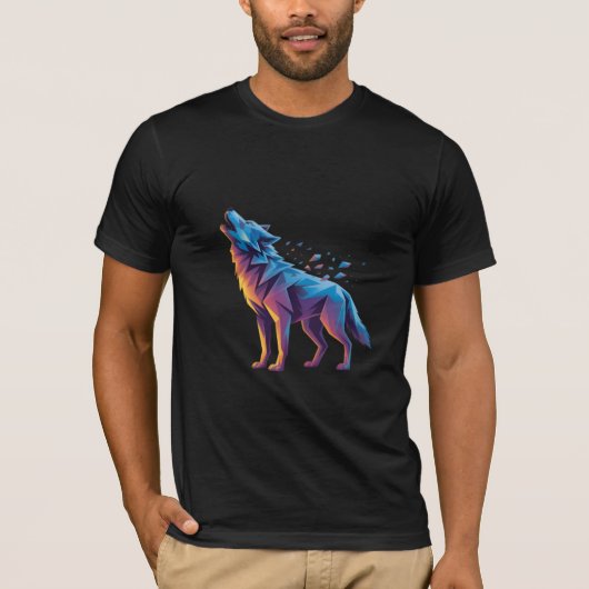 Neon Howling Wolf – Geometric Spirit T-Shirt (Vorderseite)