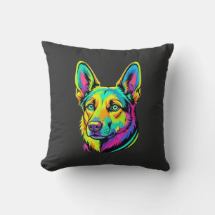 Neon-Hund Bunt Vektor-Porträt Kissen