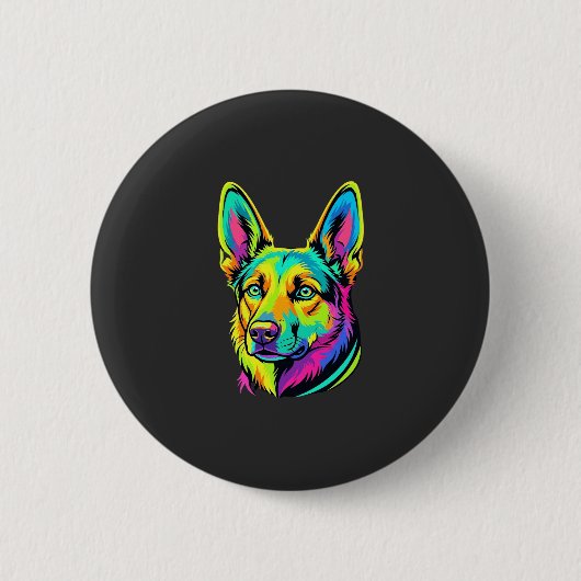 Neon-Hund Buntes Vektorporträt Button (Vorderseite)