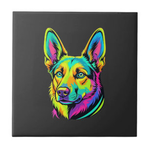 Neon-Hund Buntes Vektorporträt Fliese
