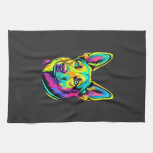 Neon-Hund Buntes Vektorporträt Geschirrtuch