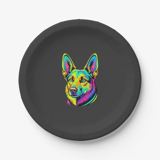 Neon-Hund Buntes Vektorporträt Pappteller (Vorderseite)