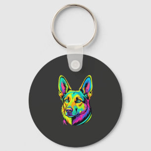 Neon-Hund Buntes Vektorporträt Schlüsselanhänger