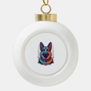 Neon-Hundeporträt Vintage-Gravur Grafik_1 Keramik Kugel-Ornament