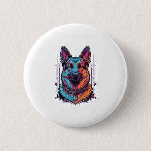 Neon-Hundeporträt Vintage-Stich Grafik_1 Button