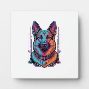 Neon-Hundeporträt Vintage-Stich Grafik_1 Fotoplatte