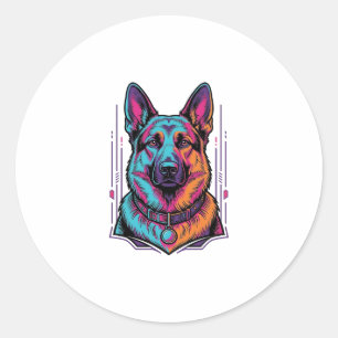 Neon-Hundeporträt Vintage-Stich Grafik_1 Runder Aufkleber